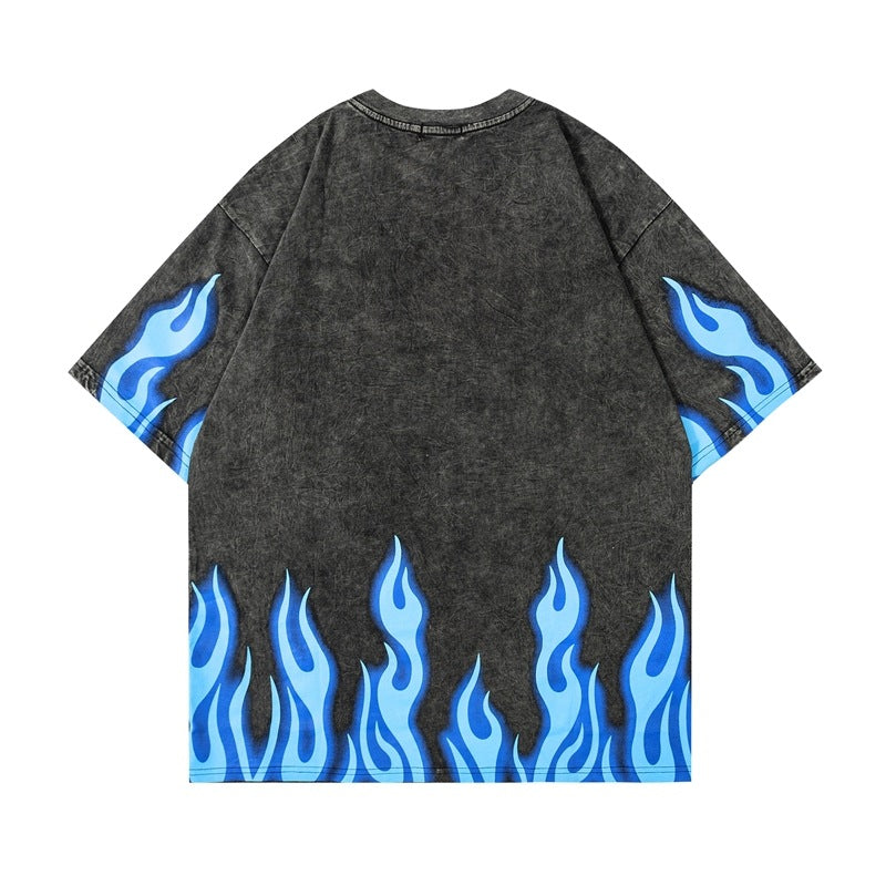 Men T-Shirt Vintage Flame Print Distressed