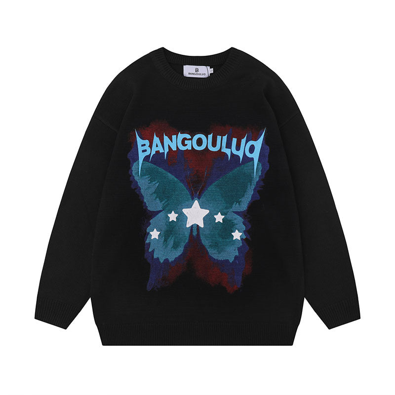 Women Sweater Butterfly Print Couple Knitted Sweater