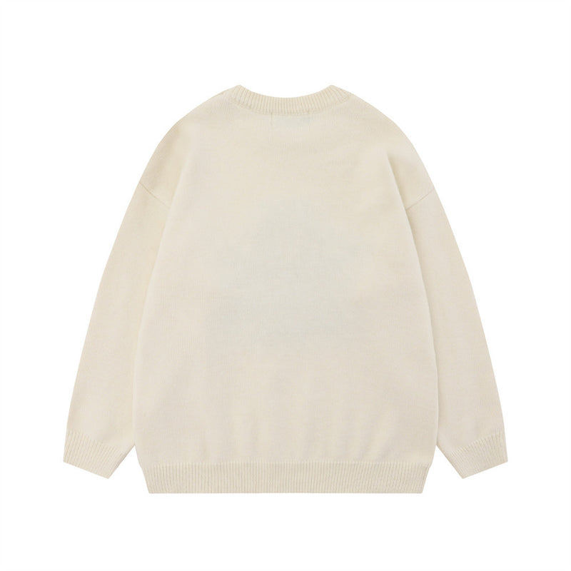 Men Sweater Cartoon Ghost Jacquard Loose-Fitting Sweater