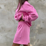 Women Co-Ords Autumn and Winter round Neck Pullover Long Sleeve Shorts Leisure