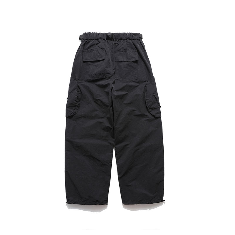 Cargo Pants Three-Dimensional Large Pocket Solid Color Drawstring
