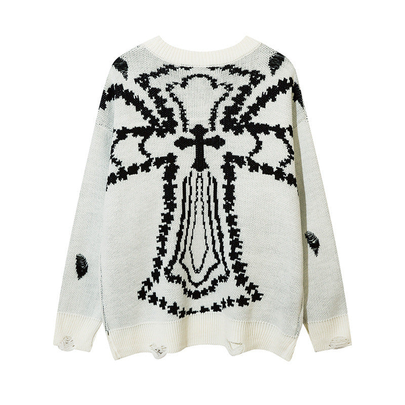 Women Sweater Cross Ripped Sweater