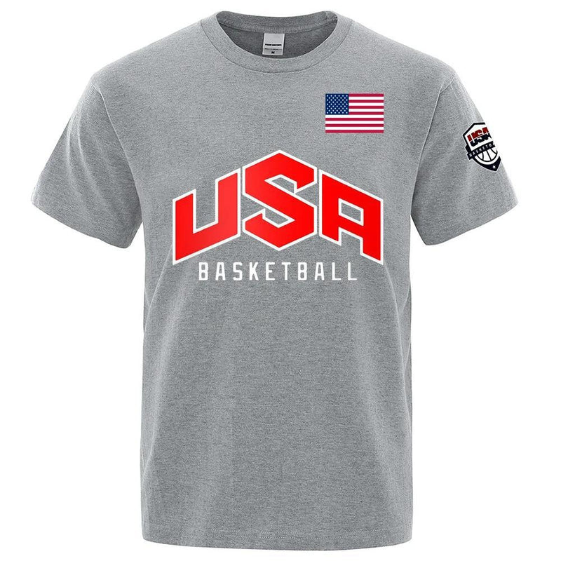 USA Basketballer Printed Street Casual T-Shirts Men Loose Ov