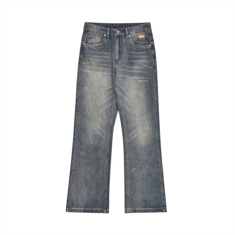 Men Jeans Pleated Scratch Worn Casual Loose