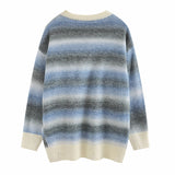 Women Sweater Gradient Color Striped Knitted All-Matching Sweater