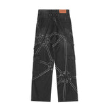 Men Jeans Spider Web Pattern Punk Style