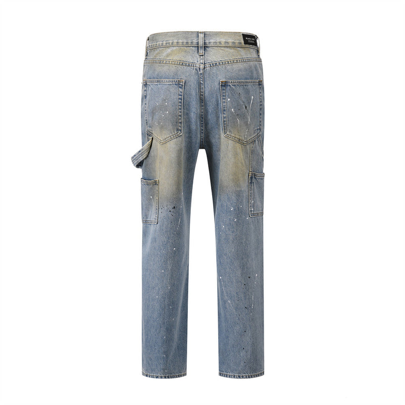 Men Jeans Punk Zipper Stitching Ripped Special Loose Distressed
