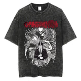 Anime Chainsaw Men Washed Tshirt Retro Hip Hop Streetwear
