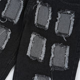 Men Jeans Punk Hole & Patch Raw Edges