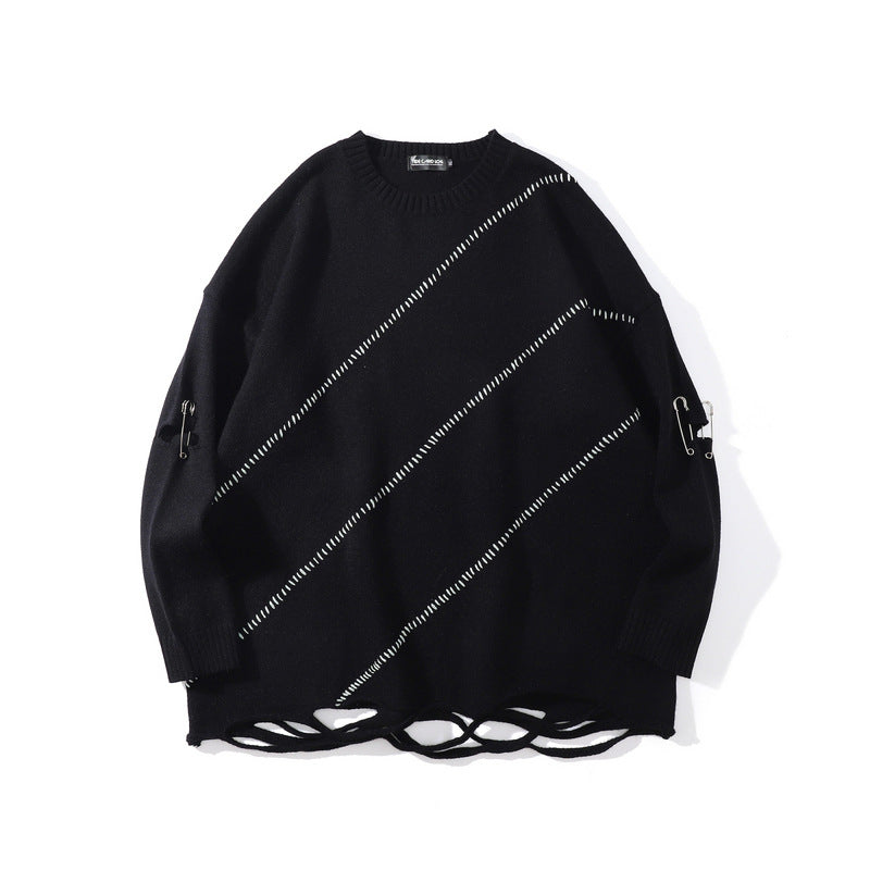 Women Sweater Color Matching Ripped Sweater Oversize Sweater