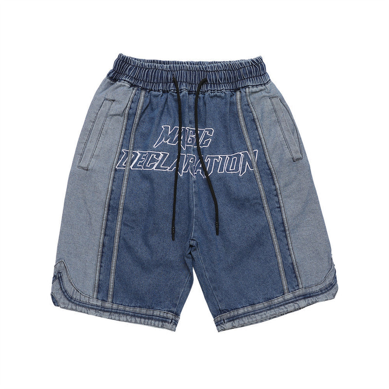 Men Shorts Patchwork Denim Shorts Men's Summer Loose Embroidery