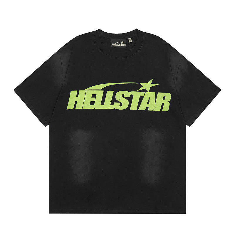 Hellstar T Shirt Vintage Old Printed Loose Casual Short Sleeve T-Shirt