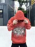 HS Hoodie Retro Distressed Graffiti Loose Fleece-lined