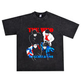 Rock Star T Shirt the WHO Band Printed Washed Distressed T-shirt Men's and Women's Cotton Short Sleeve