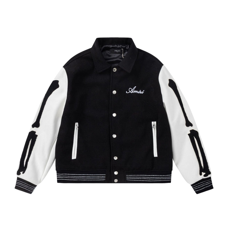 Amiri Jacket Autumn/Winter AMI Bone Towel Embroidered Lapel Baseball Jacket Men's and Women's