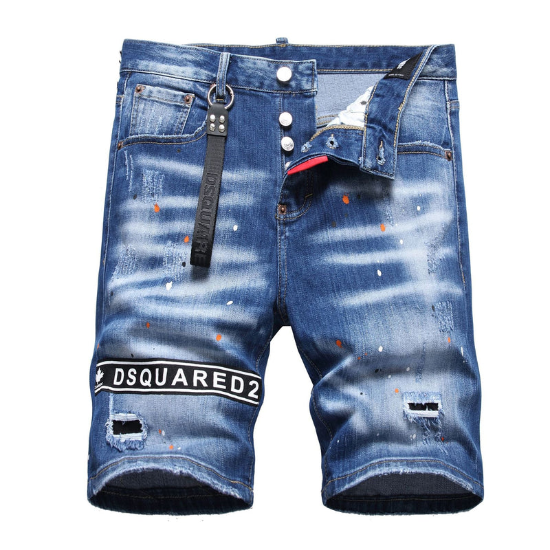 DSQ2 Short Jeans Ripped Patch Slim-fit Stretch Denim Shorts