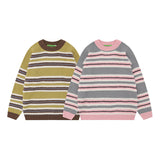 Women Sweater Vintage Contrast Striped Knitted Lazy Sweater