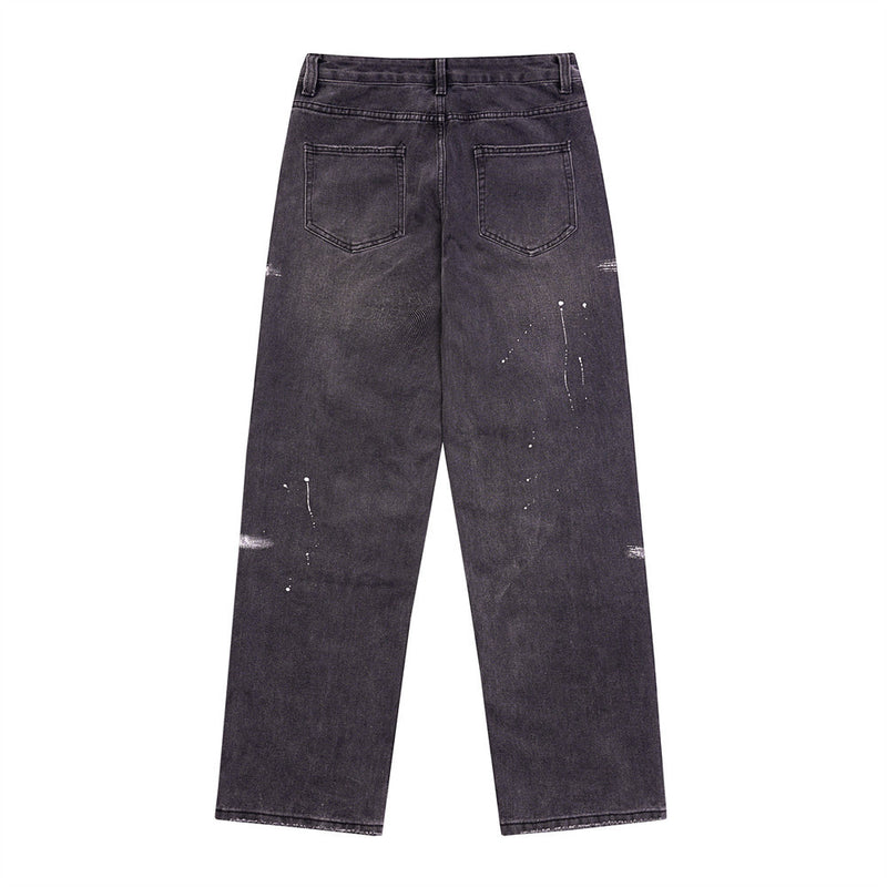 Men Jeans Cross Print Ripped Niche