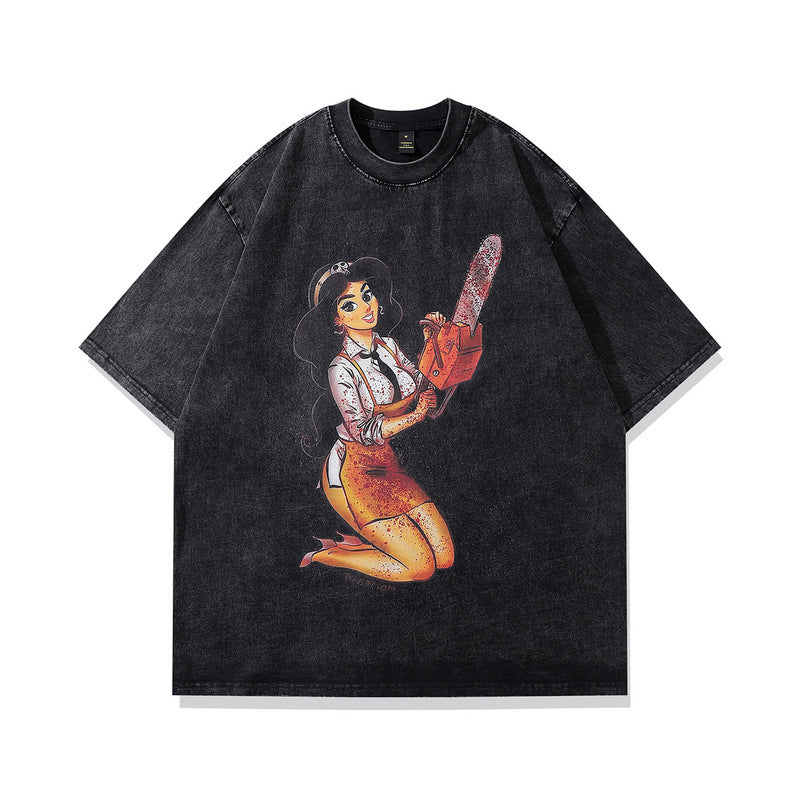 Men T-Shirt Vintage Printed Distressed Short Sleeve T-shirt