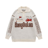 Women Sweater Tie-Dyed Tapered Collar Knitted Sweater Cross Loose All-Match