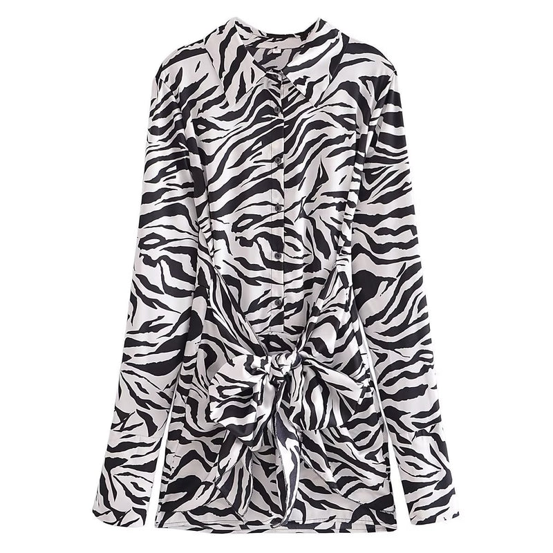 Women Dresses Temperament Zebra Pattern Shirt Dress
