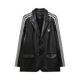 Women Jackets Patchwork PU Leather Jacket Oversize Blazer