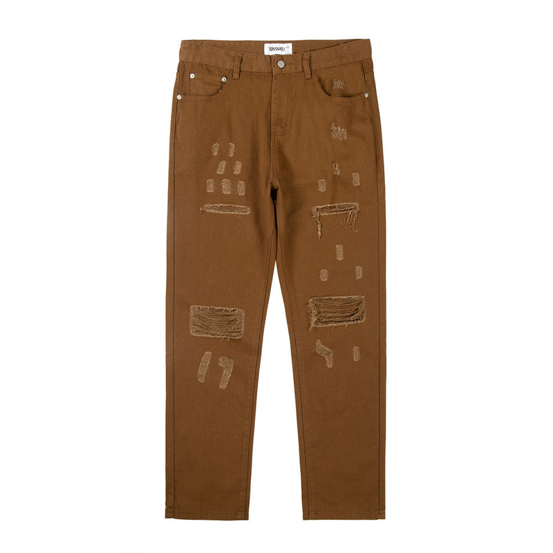 Men Jeans Slim-Fit Hole Worn Personal Leisure