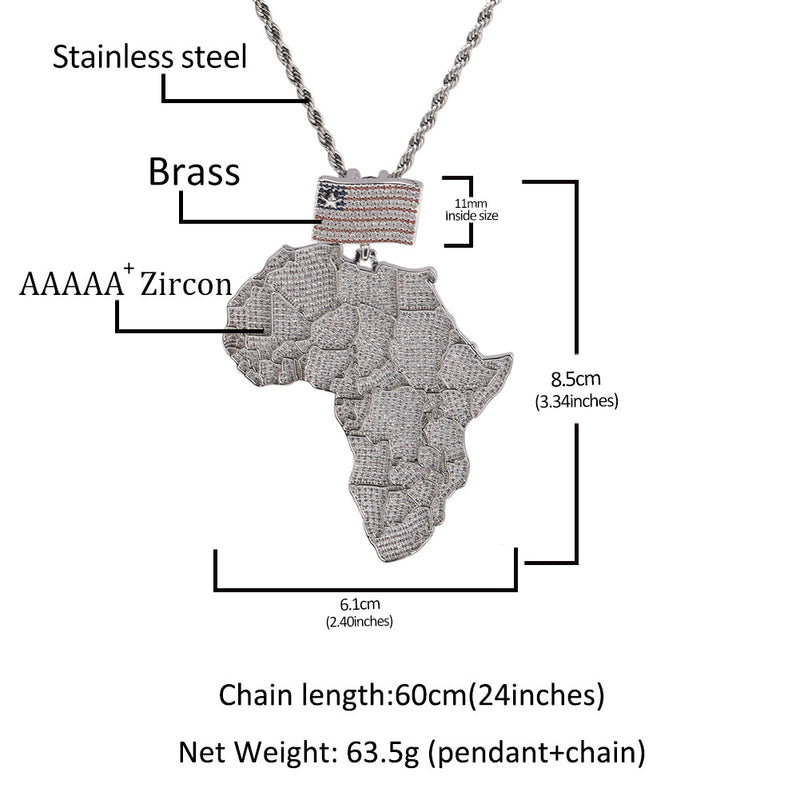 Jewelry Hip Hop Map Pendant Copper Set Zircon Necklace Spectrum