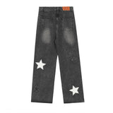Men Jeans Five-Pointed Star Patch Distressed