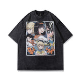 Men T-Shirt Retro Anime Print Distressed Oversize