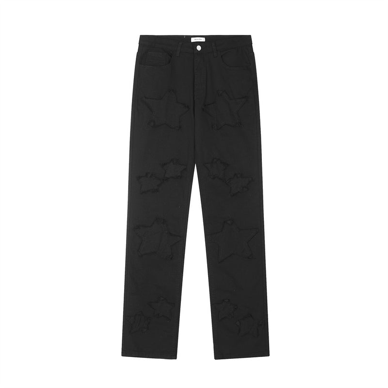 Men Jeans Five-Pointed Star Patch Loose Solid Color