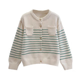 Women Knitted Cardigan Vintage Stripe Knitted Cardigan Sweater