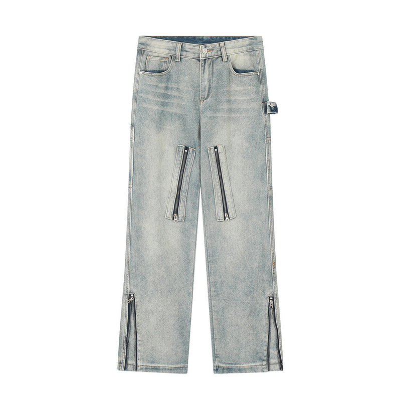 Men Jeans Zipper Decorations Loose