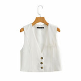 Women Vest Cardigan Solid Color Short Vest