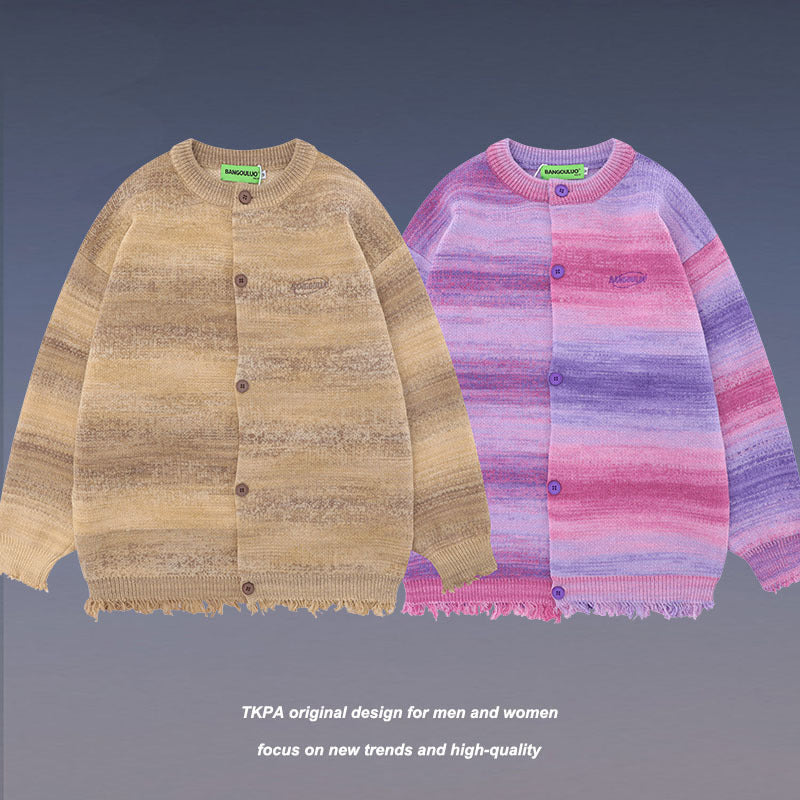 Women Sweater Gradient Knitted Couple Coat Cardigan