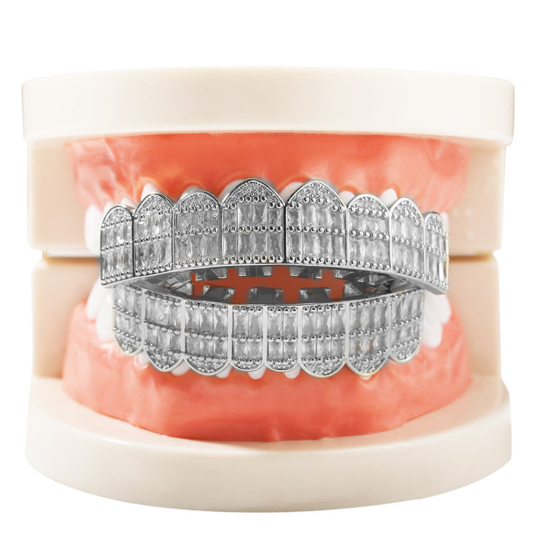 Grillz HIPHOP Real Gold Plating T Square 8 Teeth Zircon Braces Spectrum