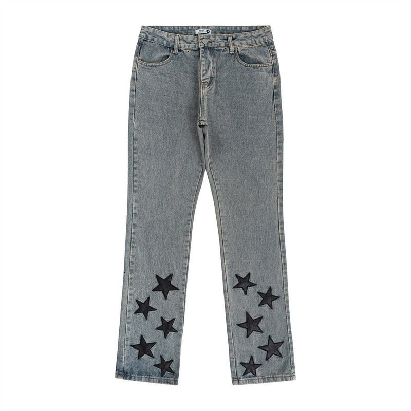 Men Jeans Five-Pointed Star Patch Loose Casual
