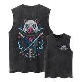 Printed Washed Tshirt Anime Demon Slayer Cotton Men Vintage