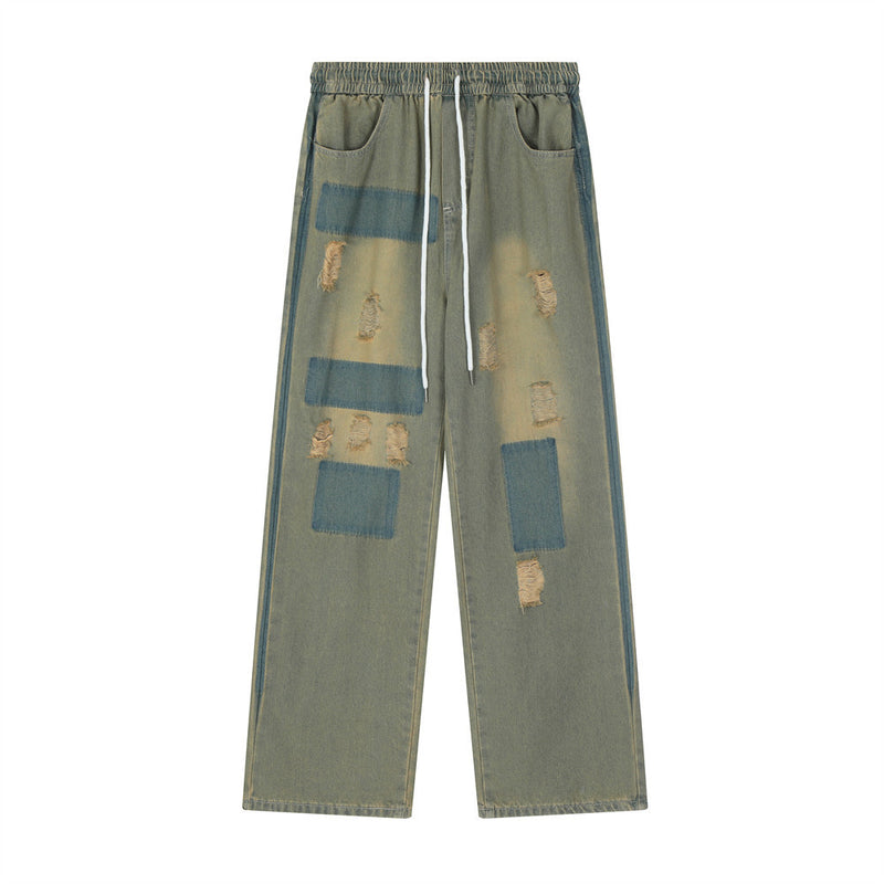 Men Jeans Patch Ripped Distressed Casual Jeans