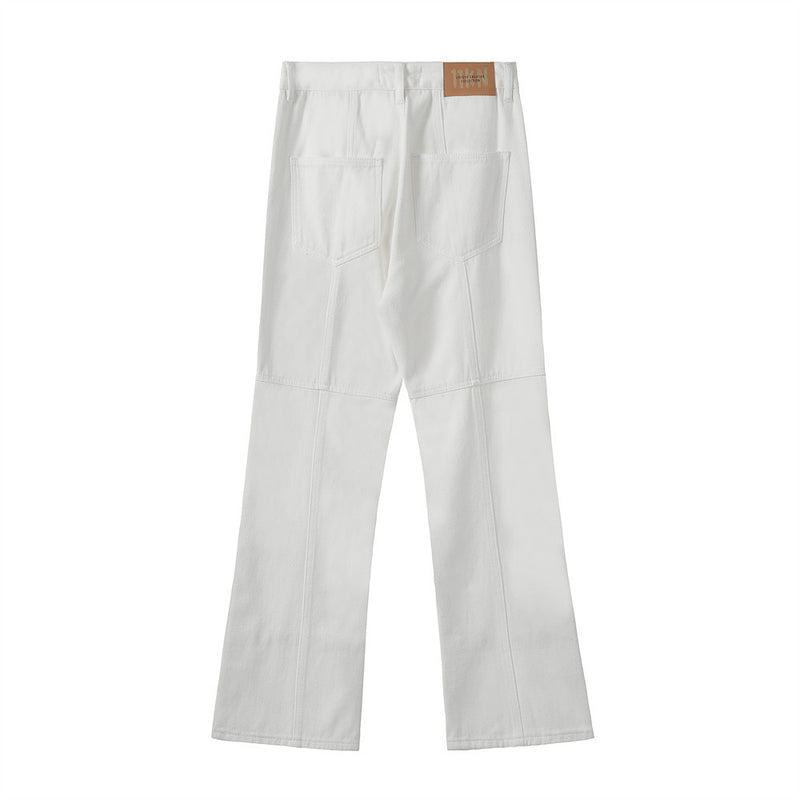 Men Jeans Solid Color Stitching Punk Loose Flared Pants