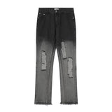 Men Jeans Gradient Color Loose Hole Burr