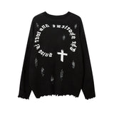 Women Sweater Cross Ripped Vintage Knitted Top