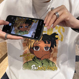 Men T Shirt Cartoon Print Summer Loose All-Matching