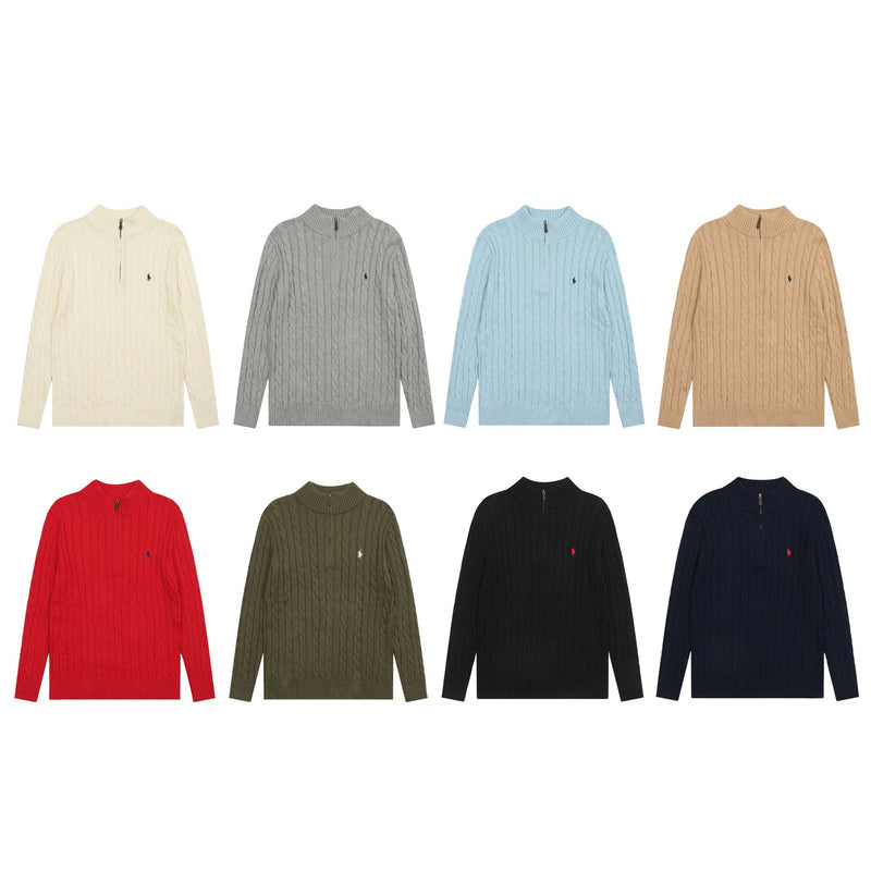 Ralph Lauren Knitted sweaters RL pony embroidered sweater half-height zip-up knitted sweater