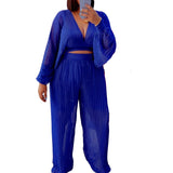 Women Jumpsuit See-through V-neck Wide-Leg Pants