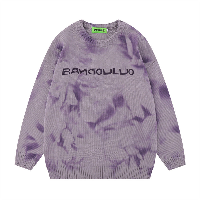 Men Sweater Tie-Dye Gradient Inkjet round Neck Sweater