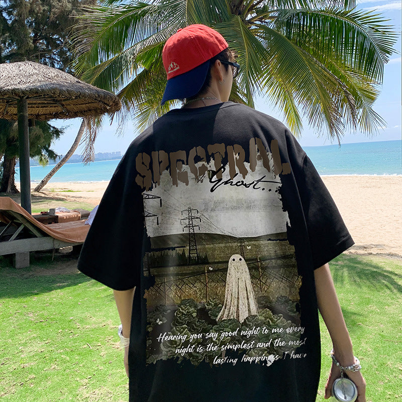Men T Shirt Summer Cartoon Ghost Print