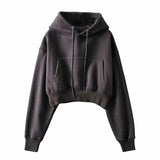 Women Hoodie Fleece-lined Hot Girl Loose Solid Color