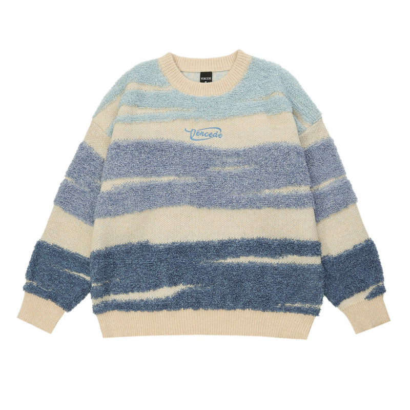 Men Sweater Flocking Jacquard Crew Neck Sweater Men