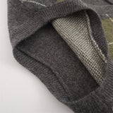 Men Sweater Diamond Plaid V-neck Cardigan Sweater Vest